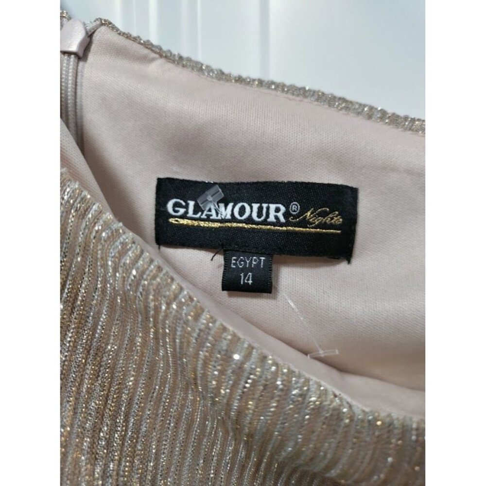 Glamour Womens Midi Dress Rose Gold One Sleeve Casual Polyester SZ 14 - Picture 8 of 16